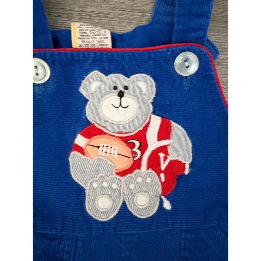Kids Blue Corduroy Teddy Bear Football Overalls‎ Size 12 Months